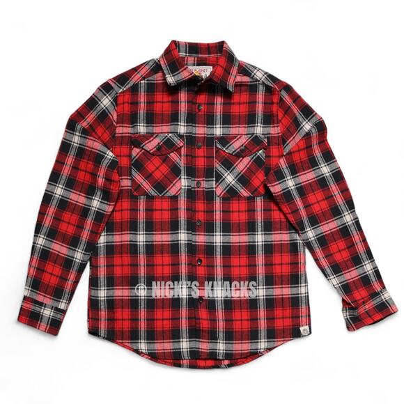 Free Planet Red White Blue Plaid Flannel Button Down Shirt Men's Size S - Picture 2 of 10